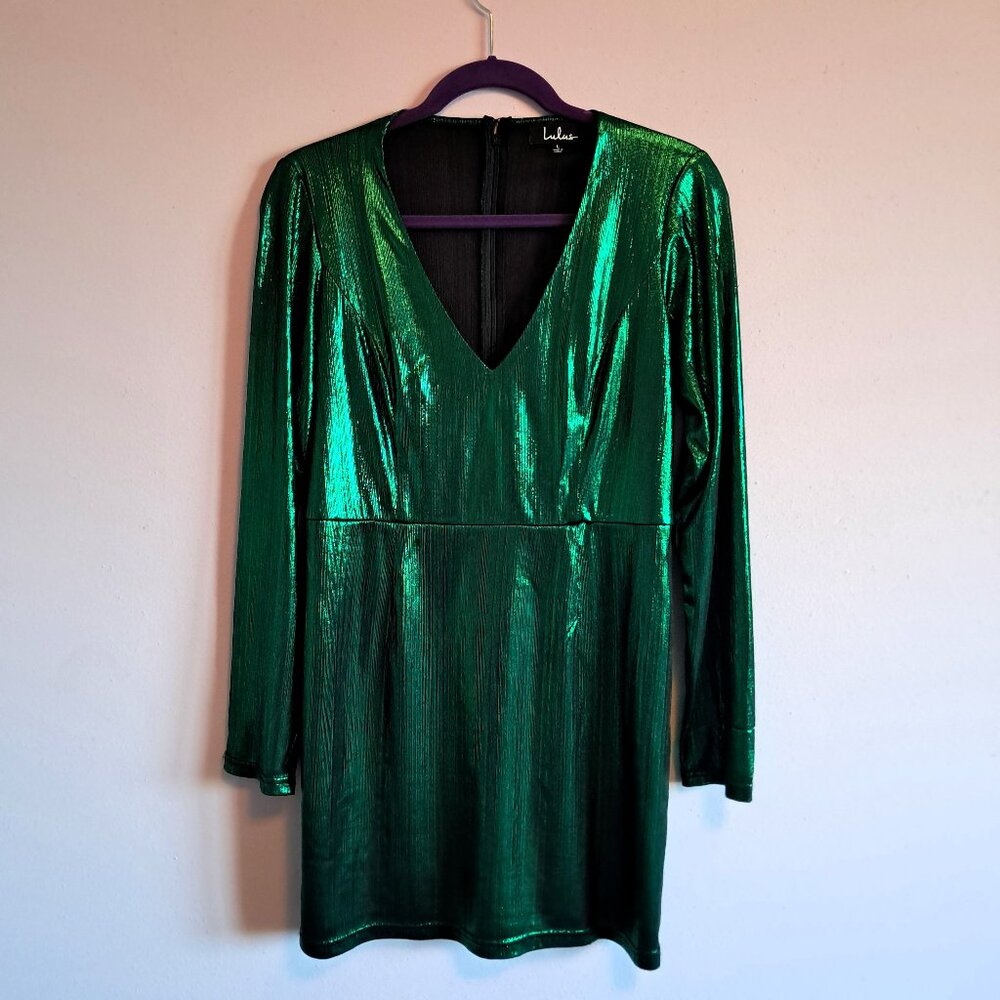 Lulu's Brand Metallic Green Mini Dress Size Large